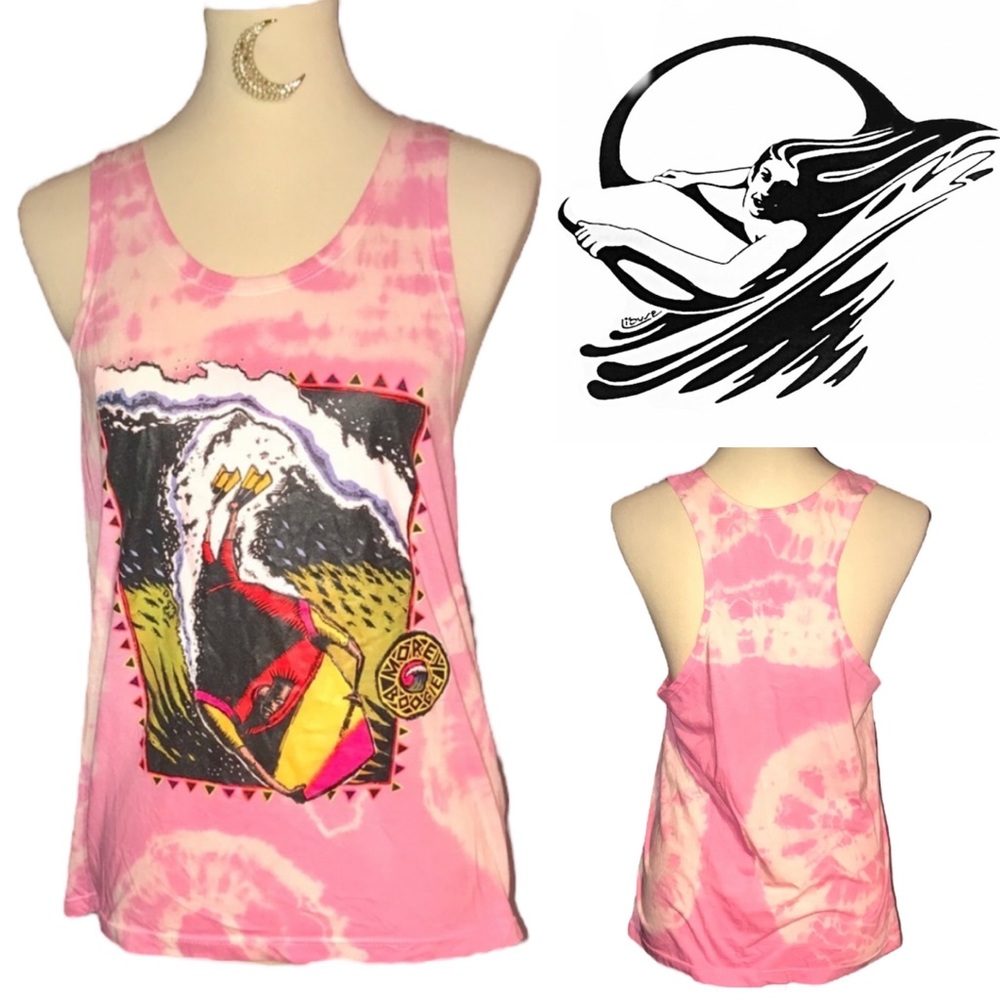 Vintage 1980s 1990s Morey Boogie Board ABBA Tye Dye Racerback Tank Large